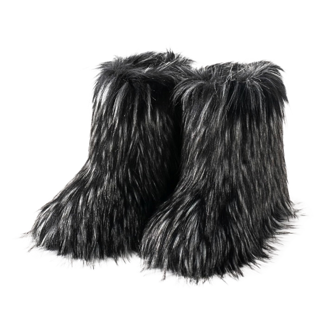 Black/White Fly Furry Boots