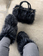 Black/White Fly Furry Boots
