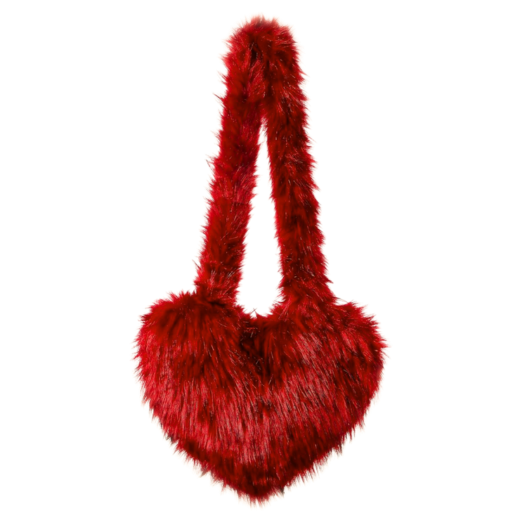 Red Oversize Furry Heart Bag