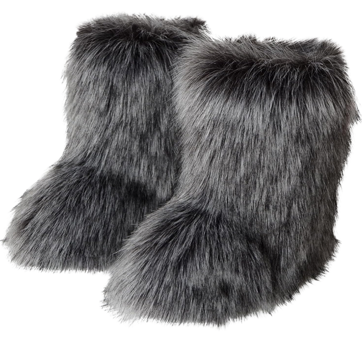 Dark Grey Fly Furry Boots