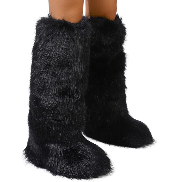 Black baddie knee-high fur boots – Wyn Luxe